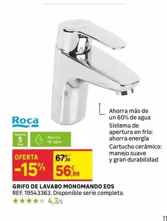 Leroy Merlin Roca grifo de lavabo monomando eos oferta