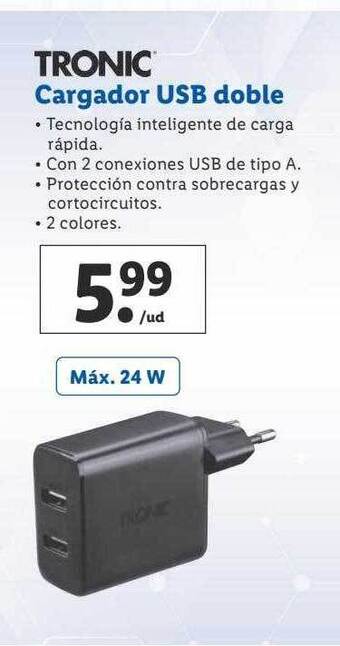 Lidl Tronic cargador usb doble oferta