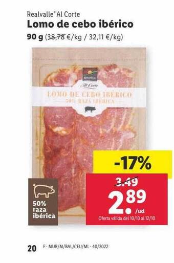 Lidl Realvalle al corte lomo de cebo ibérico oferta