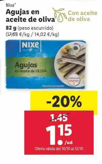 Lidl Nixe agujas en aceite de oliva oferta