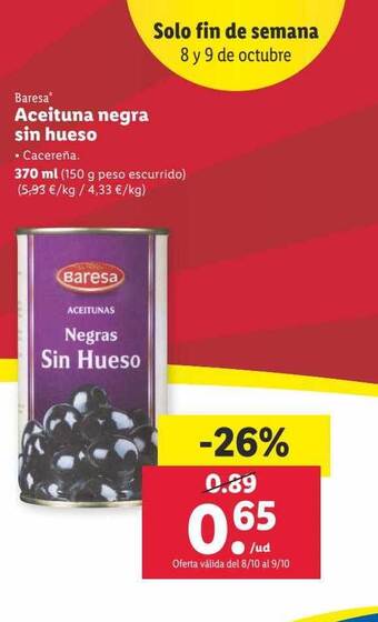 Lidl Baresa aceituna negra sin hueso oferta