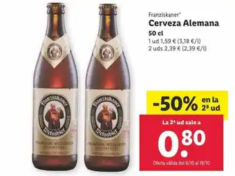 Lidl -50% en la 2a ud franziskaner cerveza alemana oferta