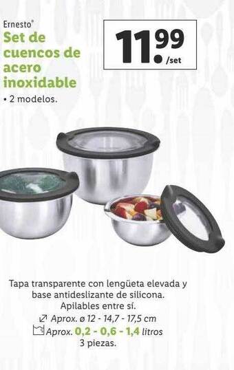 Lidl Ernesto set de cuencos de acero inoxidable oferta