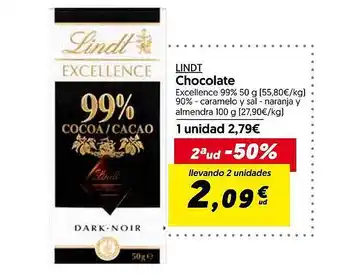 Hiper Usera Lindt chocolate excellence 99% 90% caramelo y sal naranja y almendra oferta
