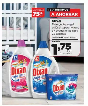 Alimerka La 2a unidad 75% dto dixan detergente en gel adiós al separar o azul 37 lavados o trío caps 23 cápsulas oferta
