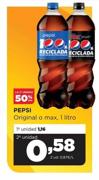 Alimerka La 2a unidad 50% dto pepsi original o max oferta