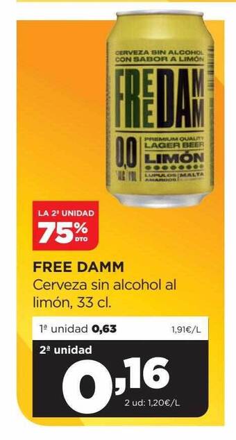 Alimerka La 2a unidad 75% dto free damm cerveza sin alcohol al limón oferta