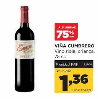 Alimerka La 2a unidad 75% dto viña cumbrero vino rioja crianza oferta