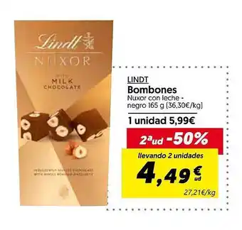 Hiper Usera Lindt bombones nuxor con leche negro oferta