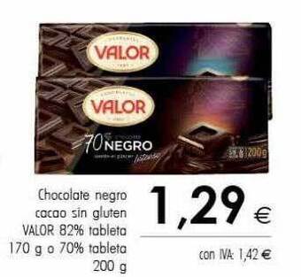 Cash Ifa Chocolate negro cacao sin gluten valor 82% tableta o 70% tableta oferta