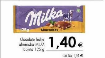 Chocolate leche almendra milka tableta