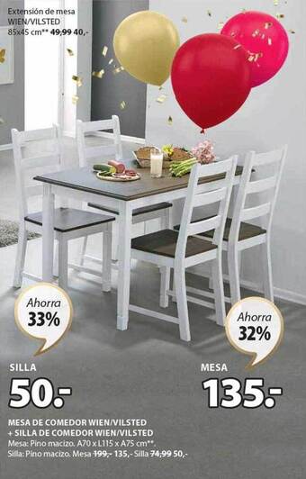 JYSK Mesa de comedor wien vilsted + silla de comedor wien vilsted oferta