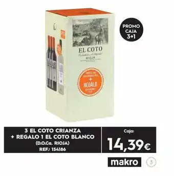 Makro 3 el coto crianza + regalo 1 el coto blanco (d.o.ca. rioja) oferta