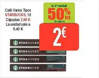 Masymas La 2a unidad 50% dto café varios tipos starbucks 10 oferta