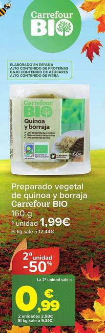 Carrefour 2a unidad -50% preparado vegetal de quinoa y borraja carrefour bio oferta
