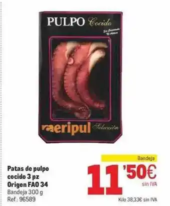 Makro Patas de pulpo cocido 3 pz origen fao 34 oferta