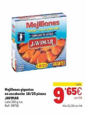Makro Mejillones gigantes en escabeche 18 25 piezas javimar oferta