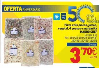 Makro Pizza atún, bacon, jamón, vegetal, 4 quesos o margarita makro chef oferta