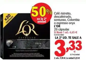 Alimerka L'OR Café ristretto, descafeinado, santuoso, Colombia o espresso onyx 20 cápsulas oferta