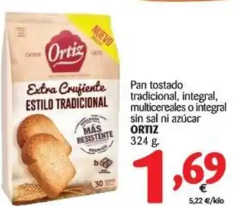 Alimerka Ortiz Pan tostado tradicional, integral, multicereales o integral sin sal ni azúcar 324g oferta
