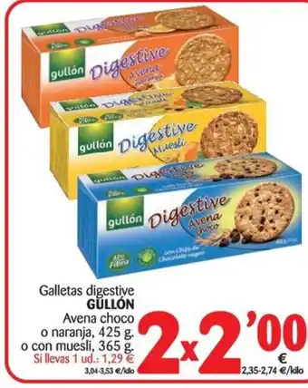 Alimerka Gullón Galletas digestive Avena choco o naranja,425g oferta