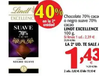 Alimerka Lindt Excellence Chocolate 70% cacao o negro suave 70% cacao 100g oferta