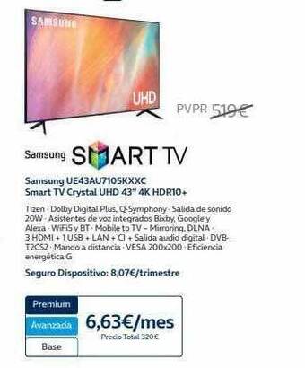Movistar Samsung ue43au7105kxxc smart tv crystal uhd 43 oferta
