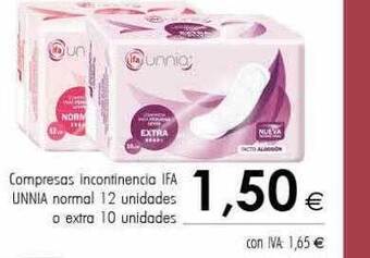 Cash Ifa Compresas incontinencia ifa unnia normal 12 o extra 10 oferta