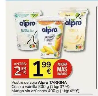 Supermercados Charter Postre de soja alpro tarrina coco o vainilla oferta
