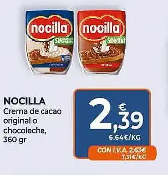 CashDiplo Nocilla crema de cacao original o chocoleche 360 gr oferta