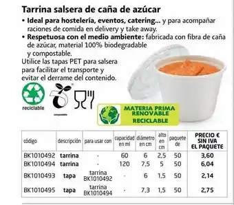 Rajapack Tarrina salsera de caña de azúcar oferta