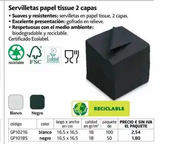 Rajapack Servilletas papel tissue 2 capas oferta