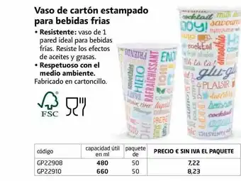 Vaso de cartón estampado para bebidas frias