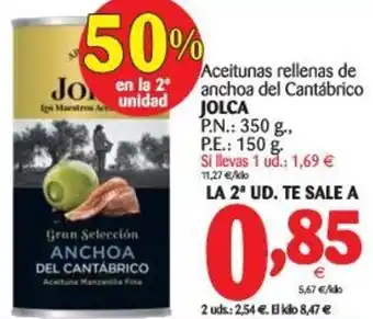 Alimerka Jolca Aceitunas rellenas de anchoa del Cantábrico 350g oferta