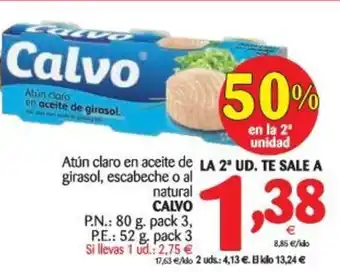 Alimerka Calvo Azún claro en aceite de girasol, escabeche o al natural 80g oferta