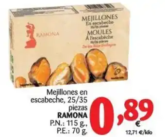 Alimerka Ramona Mejillones en escabeche, 25/35 piezas 115g oferta