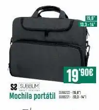 PCBox $2 subblim mochila portátil 19.90€ sub8222-115,61 sub8221-113.3-141 15,6 13,3-14" oferta