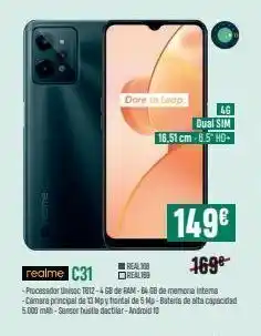 PCBox Realime 149€ realme c31 169⁰ -procesador unisac t812-4 gb de ram-64 gb de memoria interna -camara principal de 13 mpy fro oferta