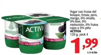 Alimerka Activia Yogur con frutas del bosque,fresas,pera,mango, 0% ciruela, 0% kiwi, 0% melocotón, 0% frutos rojos o 0% piña 120g oferta