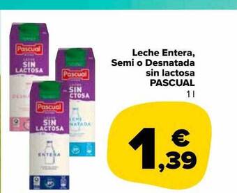 Carrefour Market Leche entera, semi o desnatada sin lactosa pascual oferta