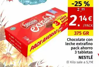 Maskom Supermercados Chocolate con leche extrafino pack ahorro 3 tabletas nestlé oferta