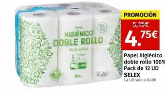 Maskom Supermercados Papel higiénico doble rollo 100% pack de 12 selex oferta