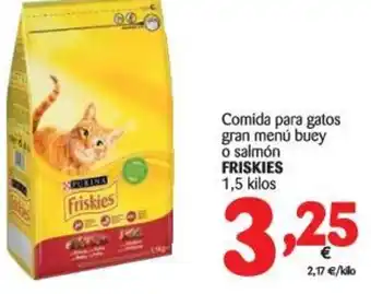 Alimerka Friskies Comida para gatos gran menú buey o salmón 1,5kg oferta
