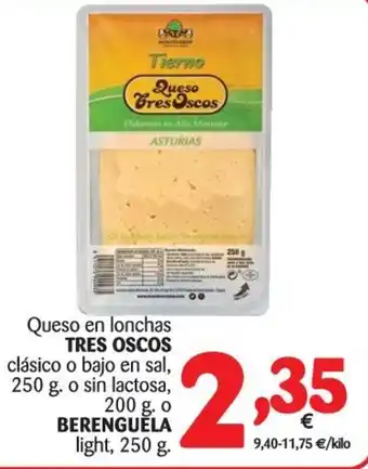 Alimerka Tres Oscos Queso en lonchas clásico o bajo en sal, 250g o sin lactosa, 200g, Berenguela light 250g oferta