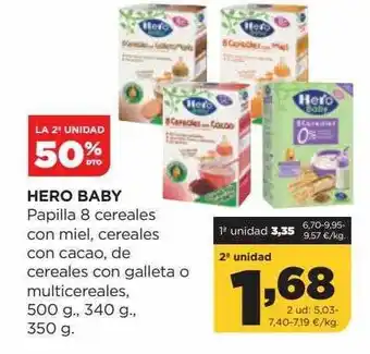 Alimerka La 2a unidad 75% dto hero baby papilla 8 cereales con miel cereales con cacao de cereales con galleta o multicereales oferta