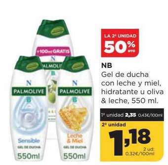 Alimerka La 2a unidad 50% dto nb gel de ducha con leche y miel hidratante u oliva & leche oferta