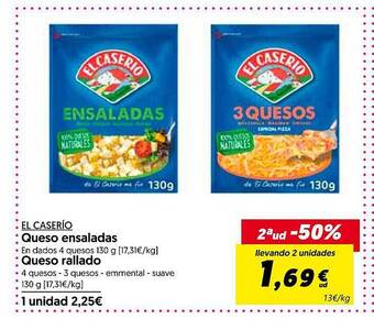 Hiper Usera El caserio queso ensaladas queso rallado oferta