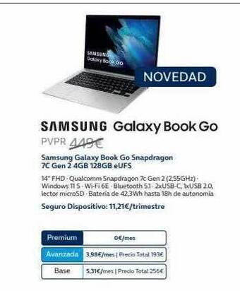 Movistar Samsung galaxy book go snapdragon 7c gen 2 4gb 128gb eufs oferta
