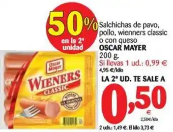 Alimerka Oscar Mayer Salchichas de pavo, pollo, wienners classic o con queso 200g oferta