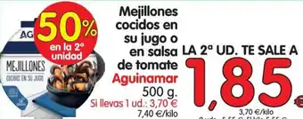 Alimerka Aguinamar Mejillones cocido en su jugo o en salsa de tomate 500g oferta